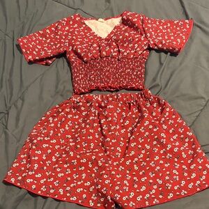 Red Floral Two-Piece Outfit
